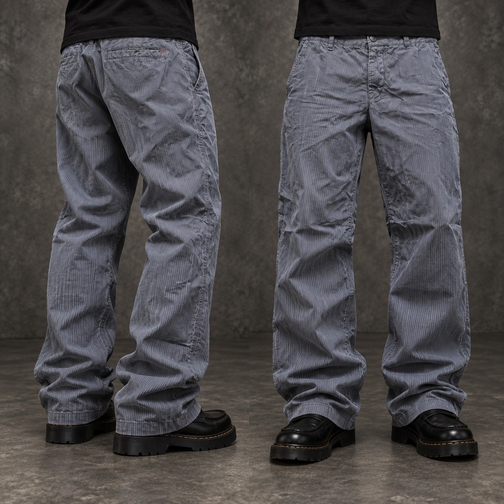 36x32 Blue Hickory Stripe Baggy Wide Leg Dress Pants Y2K Grunge